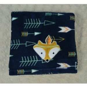 Little Love By Nojo Fox Baby Blanket Blue Green White Orange Arrows Feather